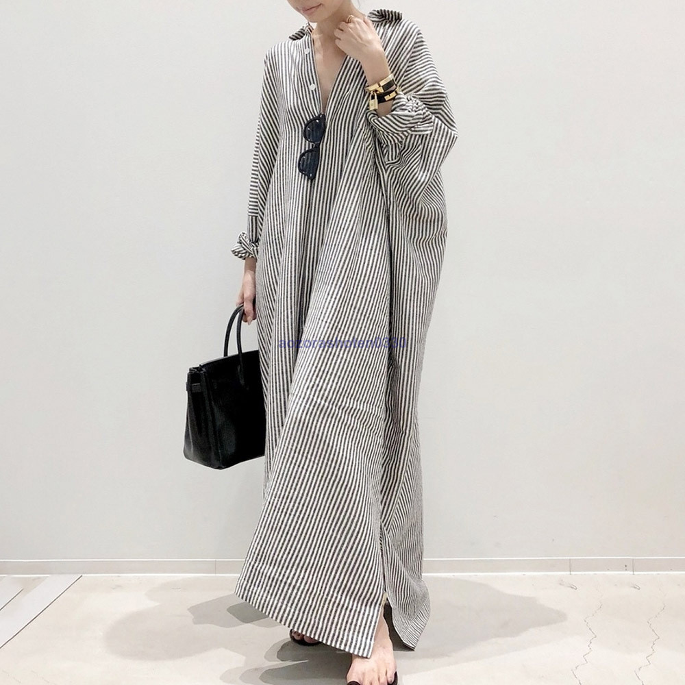 シャツワンピース ワンピース レディース ロングワンピース 長袖 春夏 体型カバー ロング丈 カジュアル 超ロング 通勤 40代 ゆったり 春 マキシ丈 ストライプ柄 