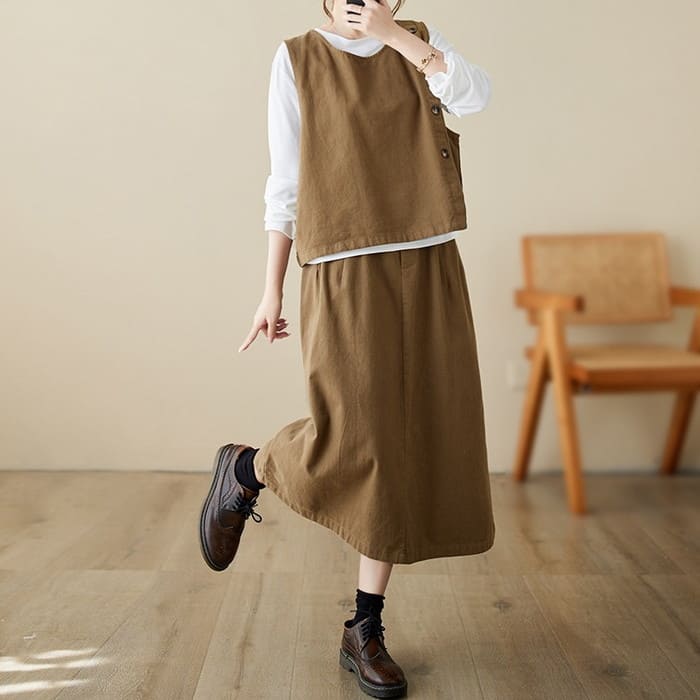 セットアップ レディース サイドボタン ベスト スカート 2点セット 女子会 60代 きれいめ 40代 お出かけ 30代 旅行 50代 春秋 カジュアル 