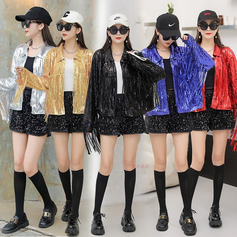 ジャケット レディースジャケット コート スパンフリンジ ダンスウェア ヒップホップ カジュアル 女子上着 部活 発表会 アウター キャバクラ 学園祭 