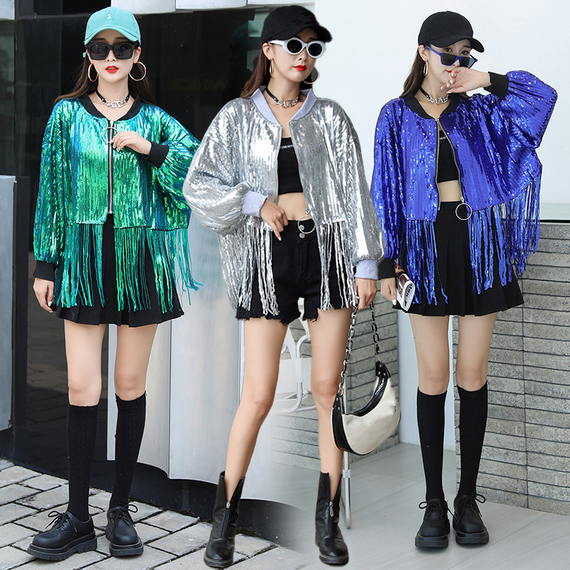 ジャケット レディース コート スパンフリンジ ダンスウェア ヒップホップ 女子外套 発表会 部活 舞台衣装 学園祭 イベント カジュアル アウター 
