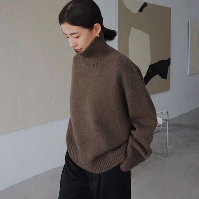 トップス ニット カジュアル きれいめ 長袖 セーター 可愛い ハイネック タートルネック カットソー おしゃれ シンプル レディース ベージ ゆったり フェミニン 