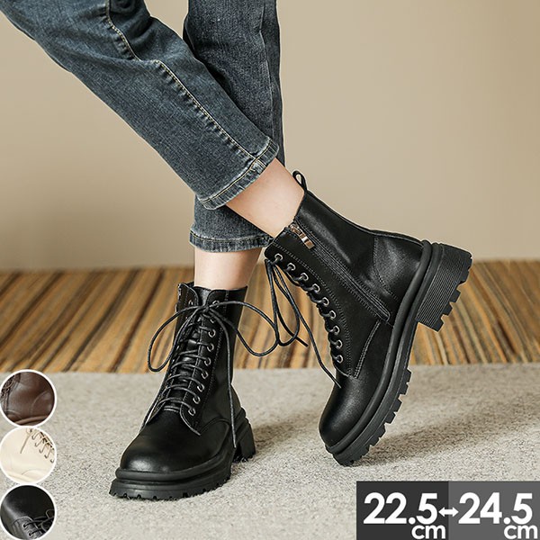 ショートブーツ レディース 歩きやすい レースアップブーツ 編み上げブーツ ミドルブーツ ワークブーツ ラウンドトゥ 厚底ブーツ 
