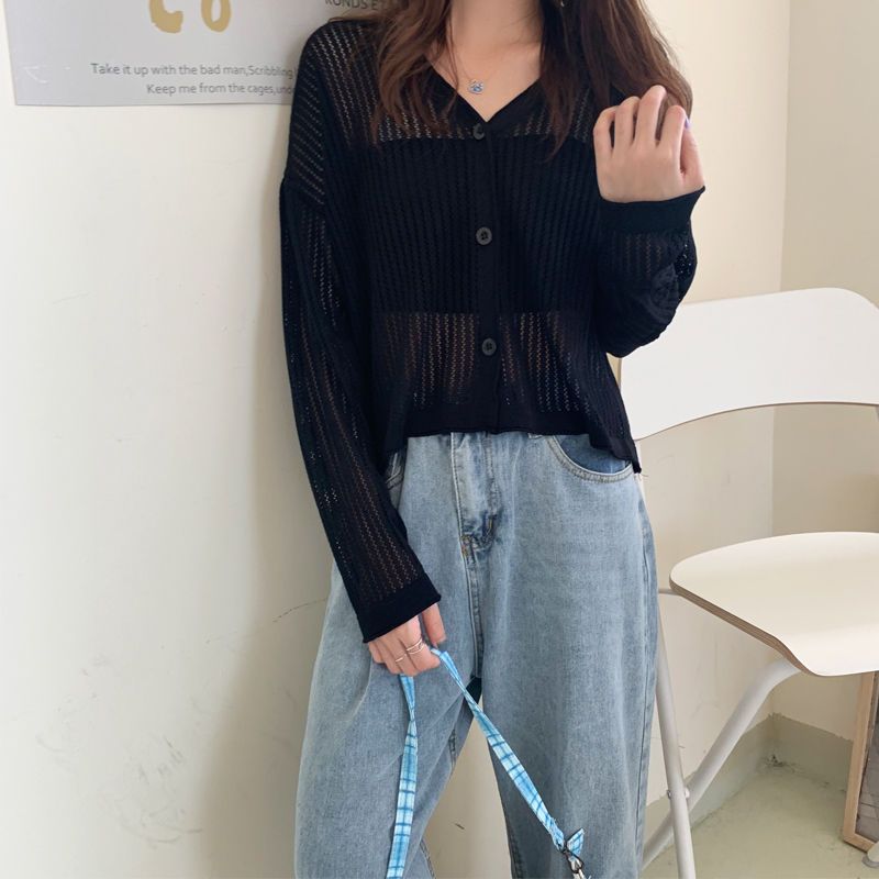 カーディガン レディース サマーカーディガン UVカット 日焼け止め 夏 冷房対策 透かし 長袖 羽織り トップス 薄手 ラインニットカーディガン 
