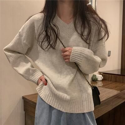 トップス レディース ニット きれいめ カジュアル 長袖 セーター Vネック グレー 可愛い ブラ パステルピンクイエロー エレベーシック おしゃれ 