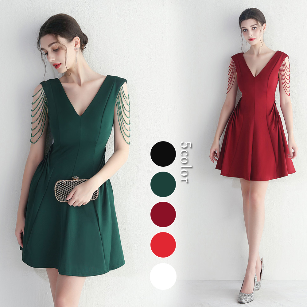 カラードレス 袖なし ミニドレス パーティードレス 結婚式 二次会 フォーマルドレス ワンピース ミディアムドレス 演出 サテン 発表会 演奏会 ファスナー 