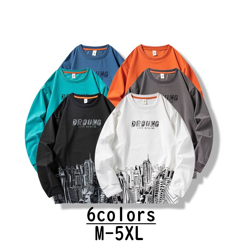 お取り寄せ商品 長袖Tシャツ メンズ トップス クールネック 大きいサイズ対応 M-5XL ロングTシャツ おしゃれ 速乾 プリント ゆったり 長袖 カジュアル 6COLORS 
