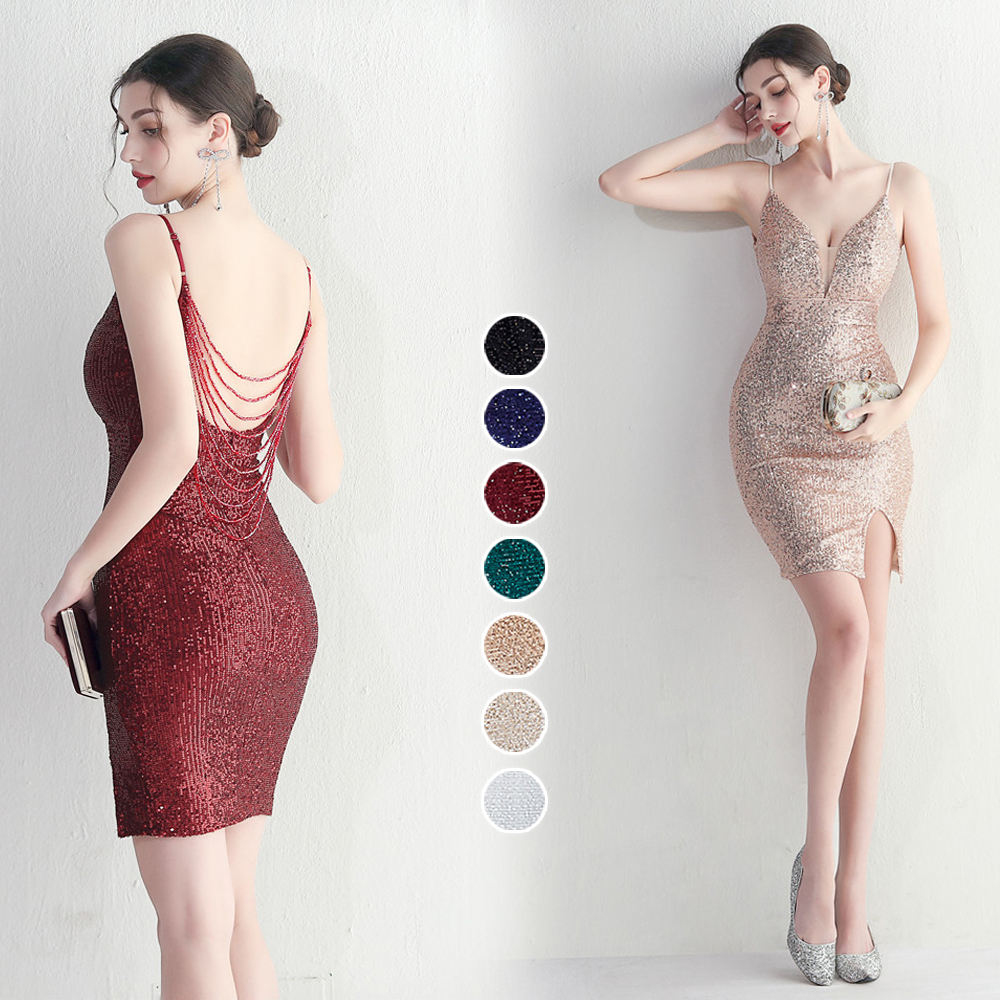 カラードレス ミニドレス パーティードレス 結婚式 二次会 発表会 袖なし スパンファスナー ミディアムドレス 演奏会 ワンピース 演出 フォーマルドレス 