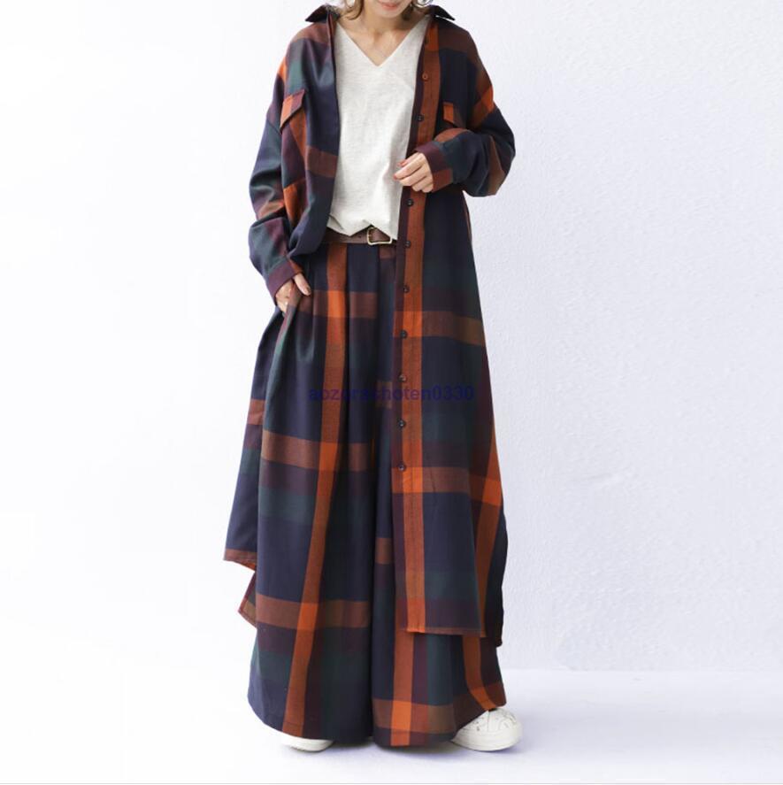 ワンピース セットアップ コート ロングシャツ パンツ レディース 大きいサイズ 40代 30代 チェック柄 2点 通勤 長袖ワンピース 上品 
