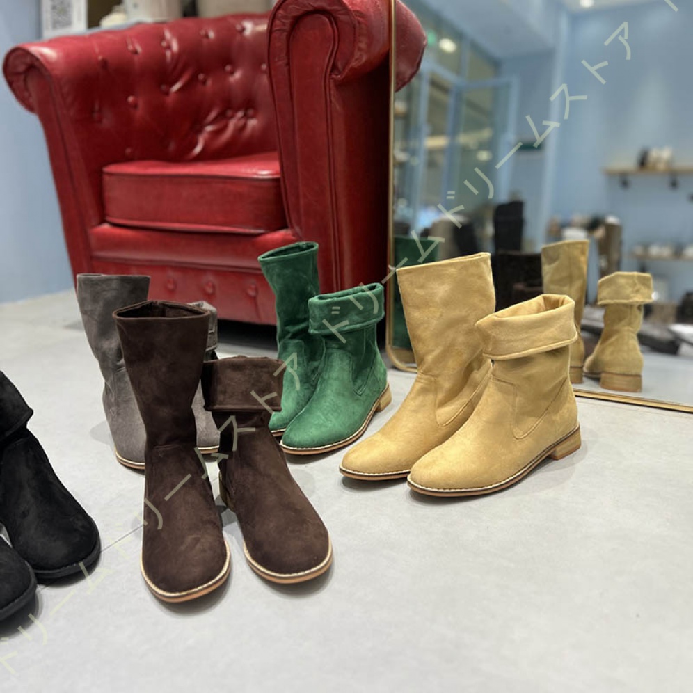 ウエスタンブーツ フラット ラウンドトゥ ショート レディース クッション 履きやすい 歩きやすい カジュアル スウェード 定番 幅広 痛くない 