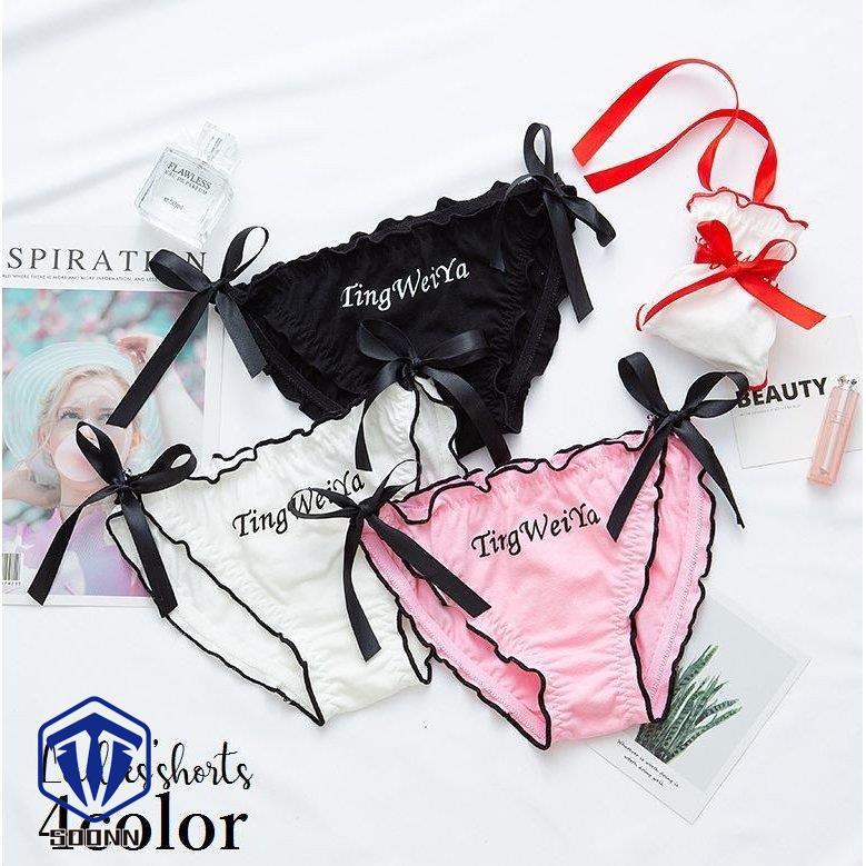 レディースショーツ 単品 サイドリボン ハイレッグ 無地 英字 パンツ 婦 パンティー 女性用 インナー 可愛い かわいい女性用下着 英語 