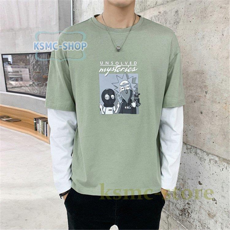 Tシャツ メンズ ロングTシャツ メンズファッション 長袖 ロンT 配色ライン切り替え インナー 無地 