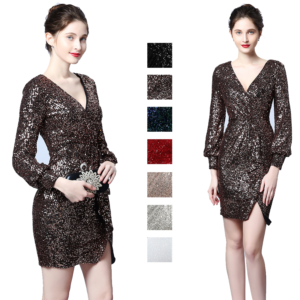 カラードレス 長袖 ミニドレス パーティードレス 結婚式 二次会 フォーマルドレス 発表会 スパンファスナー 演奏会 ワンピース 大人 食事会 謝恩会 演出 