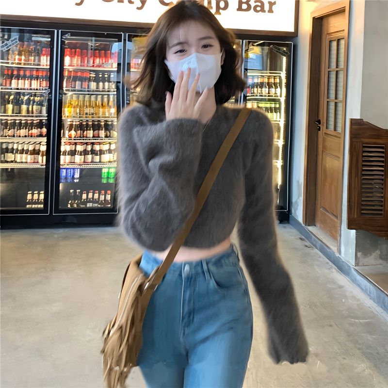 セーター ふわふわ ニット レディース 秋 トップス もこもこ シャギーニット 韓国 ニットトップス カジュアル ショート丈 無地 長袖 