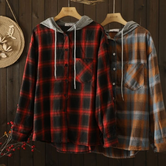 チェック柄 シャツ レディース フード付き カジュアル チュニック 30代 旅行 60代 長袖 春秋 トップス きれいめ カジュアル 40代 50代 