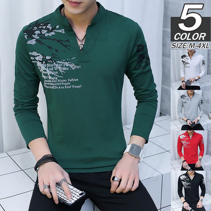 ヘンリーネックTシャツ メンズ ロンT 長袖 無地 ロングTシャツ ティーシャツ 春服 トップス インナー 