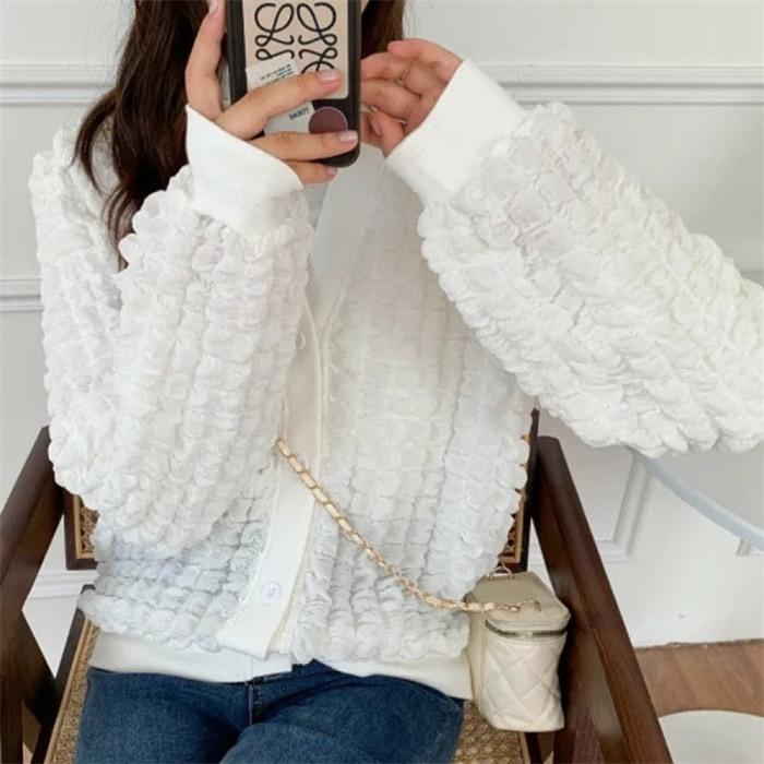 ジャケット レディース Vネック コート アウター ショート丈 ゆったり ぽこぽこ シャーリング カジュアル 秋服 ポコポコ フォーマル 