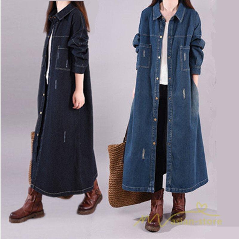 デニムワンピース シャツワンピース ジーンズ ロング丈 ワンピース レディース 秋服 20代30代40代50代 トレンド ジーンズ デニムシャツ 着痩せ カーディガン 