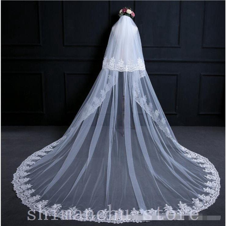 ロングベールウエディングベールロングベールダウンベール花柄レース刺繍ブライダル結婚式ベール花嫁披露宴1.5 3 5Mウェディング小物二次会  