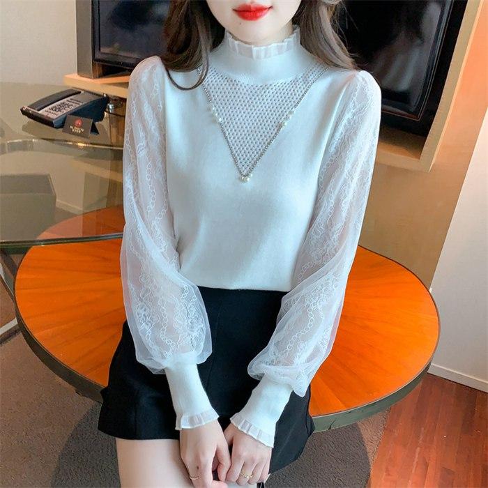 パフスリーブ 長袖シャツ ブラウス ニット トップス レディース Vネック 大人 キレイめ上品 長袖 シンプル カジュアル 