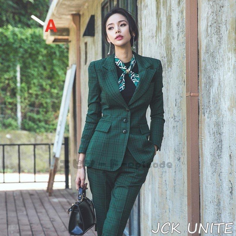 セットアップスーツ 2点セット シングル パンツスーツ フォーマル レディース スーツジャケット 春夏秋 テーラード OL スーツセット チェック柄 