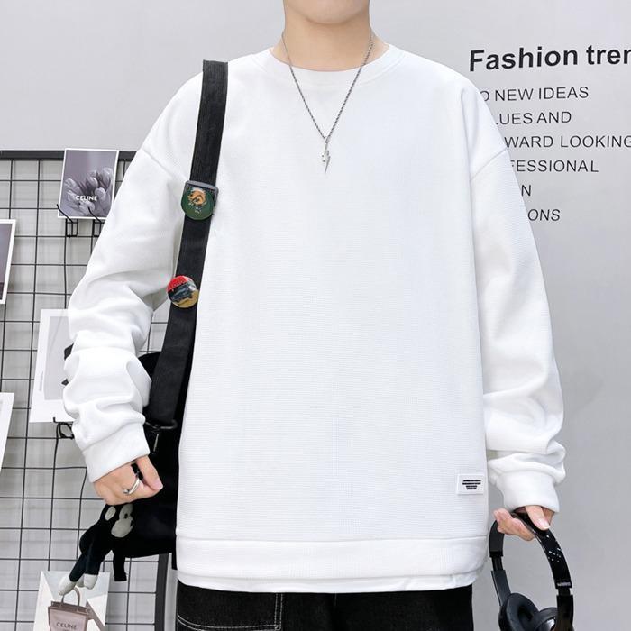 Tシャツ メンズ カットソー ワッフル生地 クルーネック 丸首 通勤 おしゃれ カジュアル トップス 長袖Tシャツ 通学 長袖 