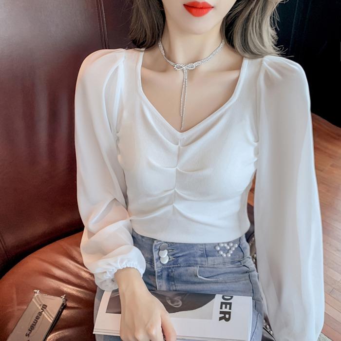 ブラウス シフォン 長袖シャツ ブラウス シフォンシャツ 春秋 インナー レディース Vネック 上品 シャツブラウス トップス 