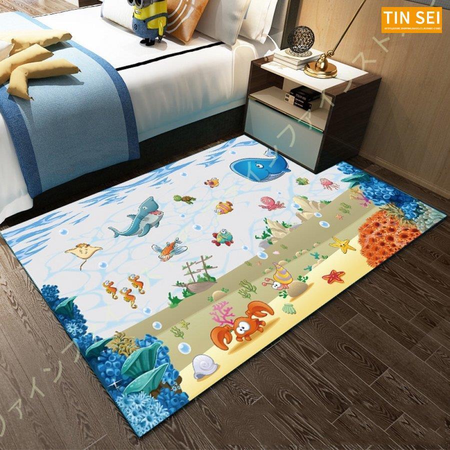 プレイマット ラグ 知育マット 子供 せんろ きどう 洗える 道路 海の世界 子供部屋 キッズマット 優しい センターラグ キッズラグ 面白い 洗える 子供部屋 