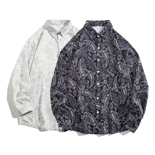 あり 柄シャツ ペイズリー柄 長袖シャツ バンダナ柄 プリント 春服秋服 個性的 衣装 韓国 トップス シャツ 黒 ダンス 白 ヒップホップ 大きいサイズ 