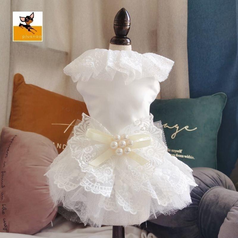 ドッグウェア 犬用 小型犬 ペット用品 ウエディングドレス レース リボン フ 刺繍 フリル 結婚式 きれいめ メッシュ リングドッグ フェイクパール 
