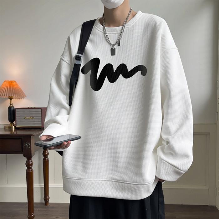 Tシャツ メンズ ワッフル生地 トレーナー 長袖Tシャツ 長袖 トップス 通学 クルーネック カジュアル 秋 おしゃれ ロゴ 春 