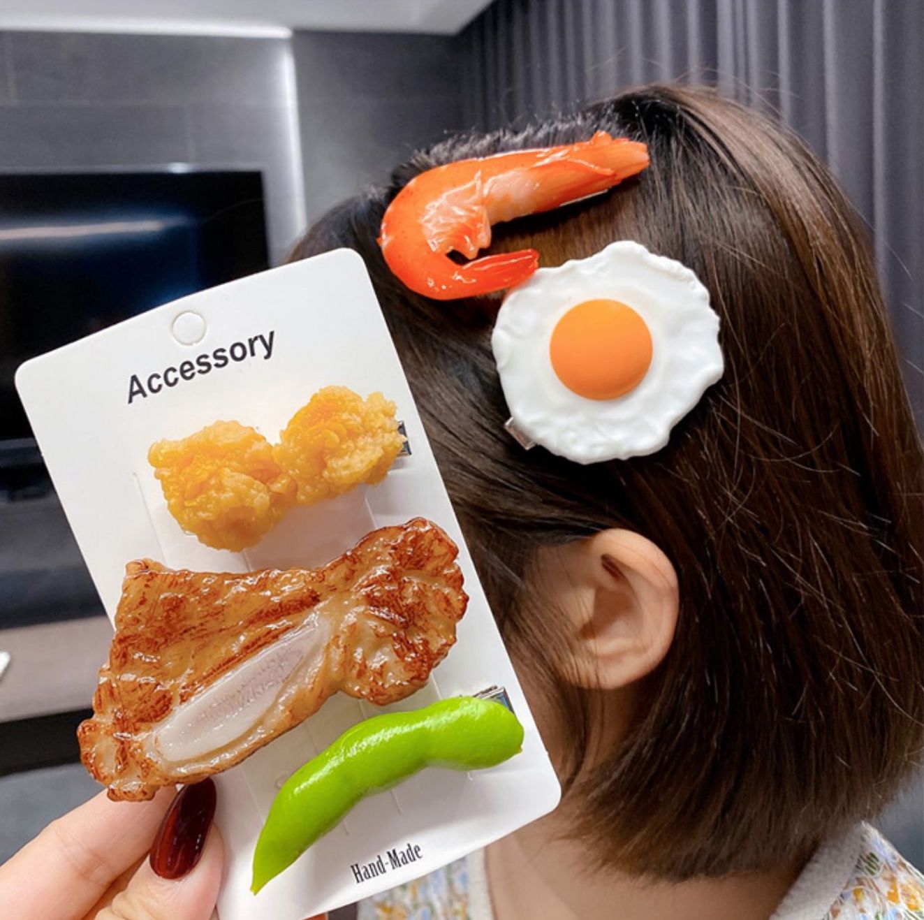 ヘアアクセサヘアピン かわいい 面白い 食品 目玉焼き SNS 個性的 映え TIKTOK ト動画 イベン 撮影 韓国 イベント インスタ アクササ学生 