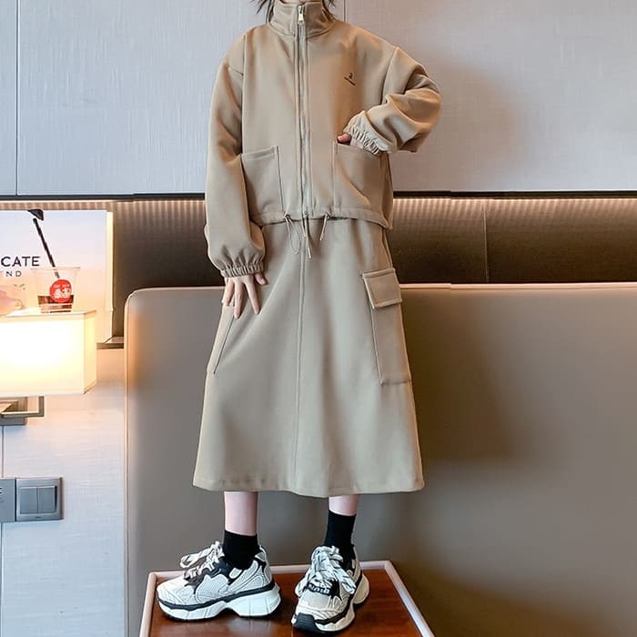 小学生 セットアップ キッズ 女の子 スウェット フルジップ 通学 春秋 韓国 カジュアルガー可愛い スカート 長袖 2点セット ジャケット 