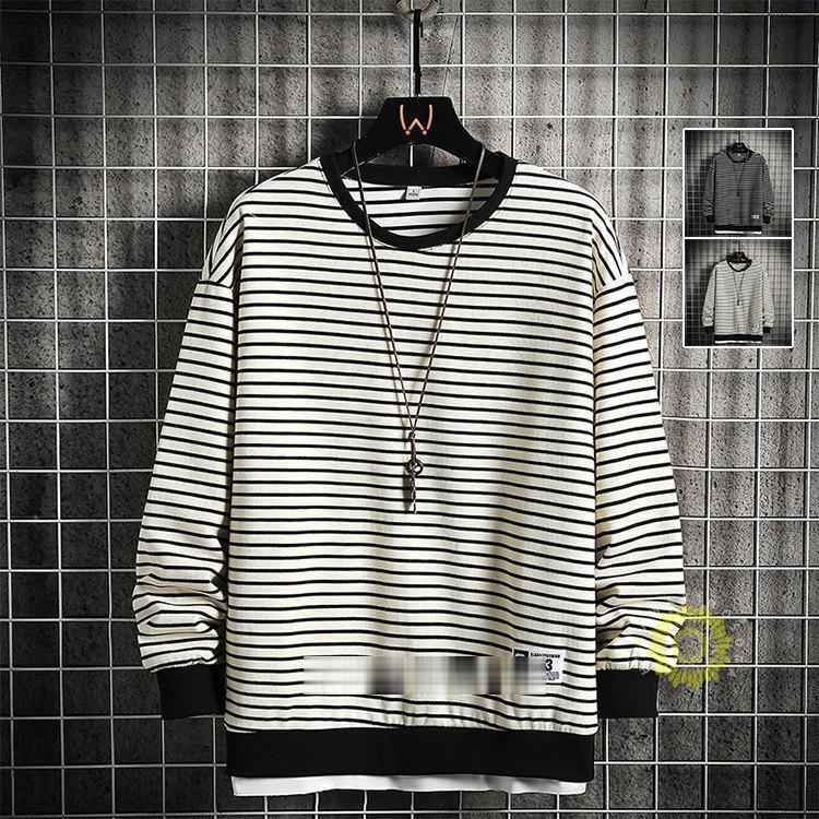 トレーナー メンズ 長袖 スウェットシャツ プルオーバー 丸首 秋 ストライプ柄 秋服 カジュアル メンズファッション 秋コーデ トップス 