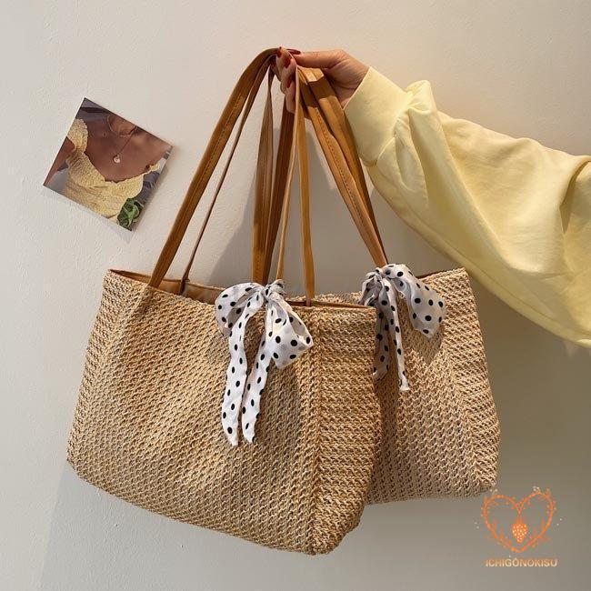 かごバッグ レディース トートバッグ 夏 A4 カゴバッグ ハンドバッグ ショルダーバッグ リボン付き 手提げ 大人可愛い バッグ 大容量 リゾート 