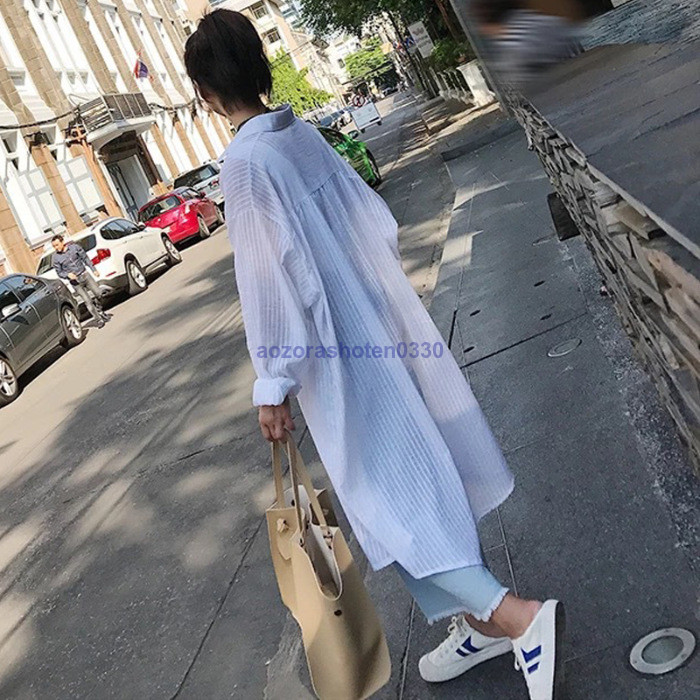 ロングシャツ レディース シャツ 長袖 シャツアウター カーディガン 薄手 長袖シャツ ゆったり ブラウス ストライプ柄 サマーカーディガン 