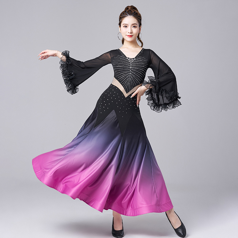 ロングドレス レディース ワンピース ラテンダンス カラードレス パーティー コスチューム 洋服 ナショナルダンス 公演 ワルツ 舞台衣装 発表会 モダンダンス 