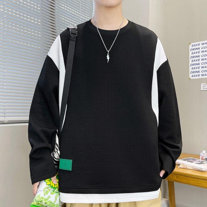 トップス 重ね着風 トレーナー レイヤード風Tシャツ メンズ 切り替え オシャレ プルオーバー クルーネック 長袖 スウェット 