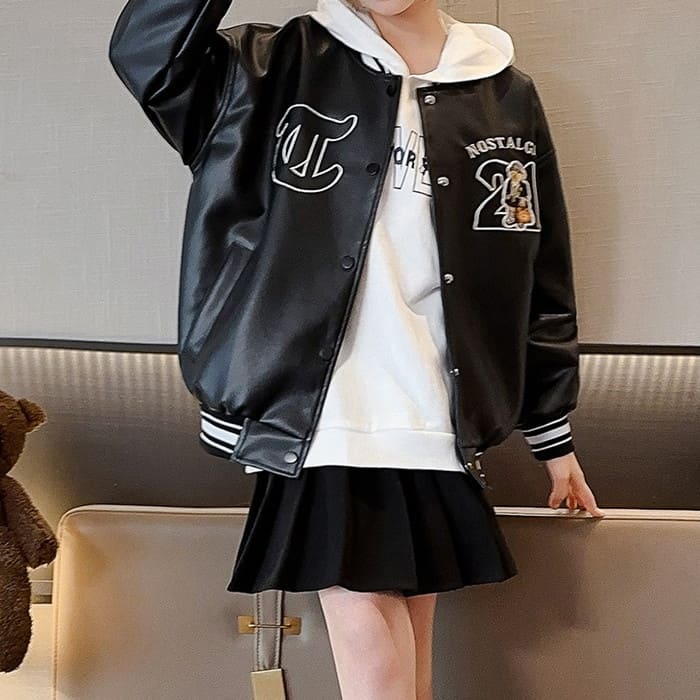 小学生 女の子 フェイクレザー ブルゾン 春秋 アウター カジュアル 韓国 ガーダンス可愛い 通学 おしゃれ 