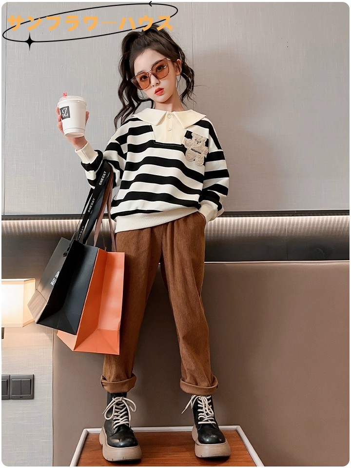ポロシャツ 長袖 ショート丈 ニットポロ トップス カジュアル 大人 子ども 韓国 可愛い ブラック ポロボーダー 