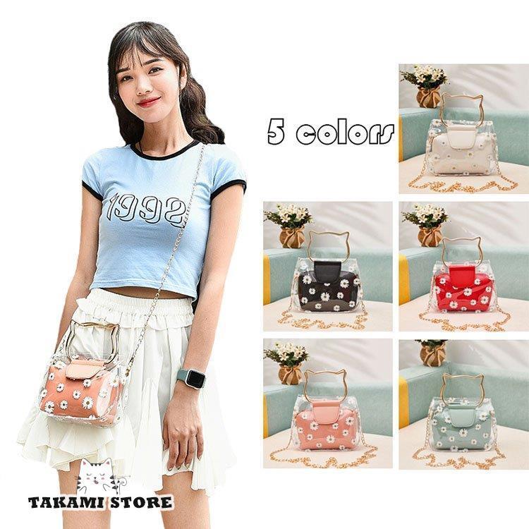 クリアバッグ 菊柄透明バッグ ストローポーチ付 トートバッグ ハンドバッグ 肩がけバッグ ショルダーバッグ ビニールバッグ 大容量防水 かごバッグ 