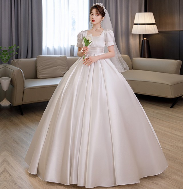 ウェディングドレス 袖あり 半袖 プリンセスライン 結婚式 花嫁 ハイウエスト 白 ウエストマーク マタニティドレス 4L 大きいサイズ ドレス 6L 7L 3L 5L 