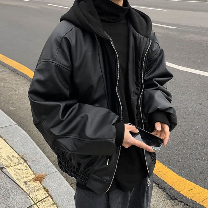 フード付き PU ブルゾン メンズ ジャケット 春秋冬 10代 ファッション 20代 通学 オシャレ 高校生 中学生 通勤 アウター 