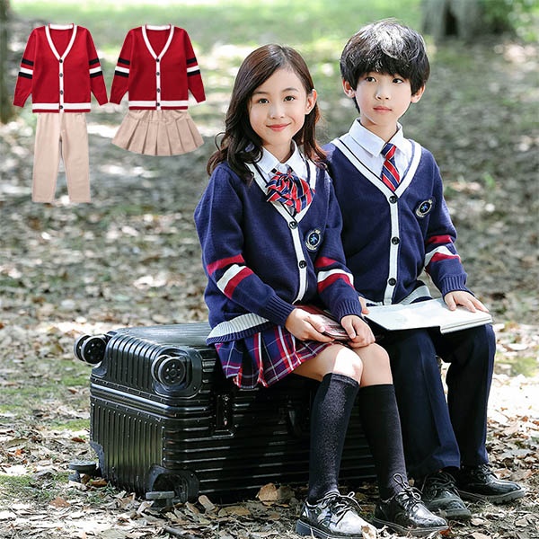 3点セット 秋冬服 学生服 子供制服 子供カーディガン ユニフォーム 小学校 通学制服 女の子 キッズ通園 男の子 卒業式 中学生 入園 