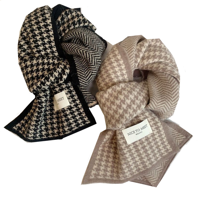 送料無料 レディースマフラー 千鳥格子柄 秋冬 暖かい  