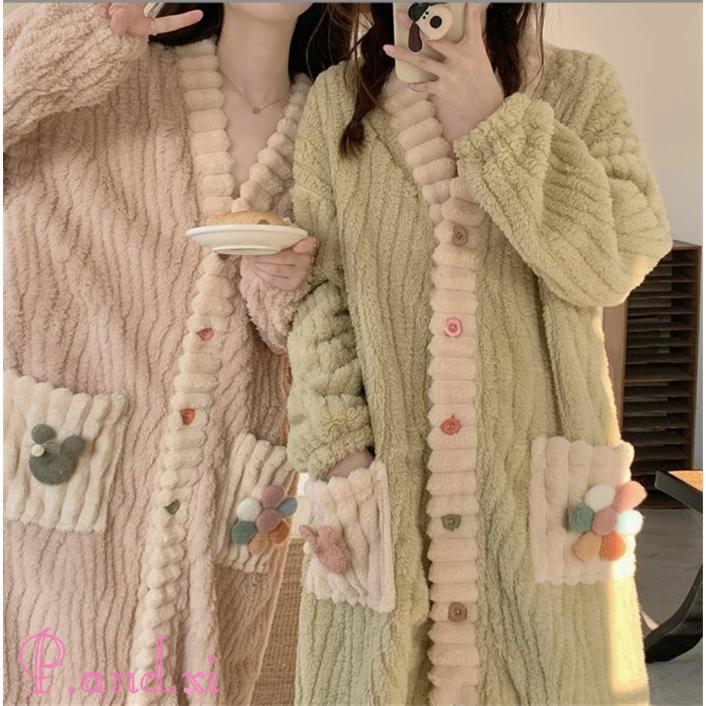 パジャマ ルームワンピース レディース ワンピース ミモレ丈 長袖 かわいい もこもこ 部屋着 前開き 秋冬 ふんわり ルームウェア パジャマ ロング丈 ゆったり 