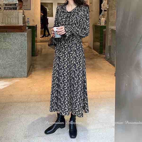 プリントワンピース ミモレ丈 ロングワンピース 長袖 上品大きいサイズ有り SからXXL通勤通学20代30代40代50代60代  