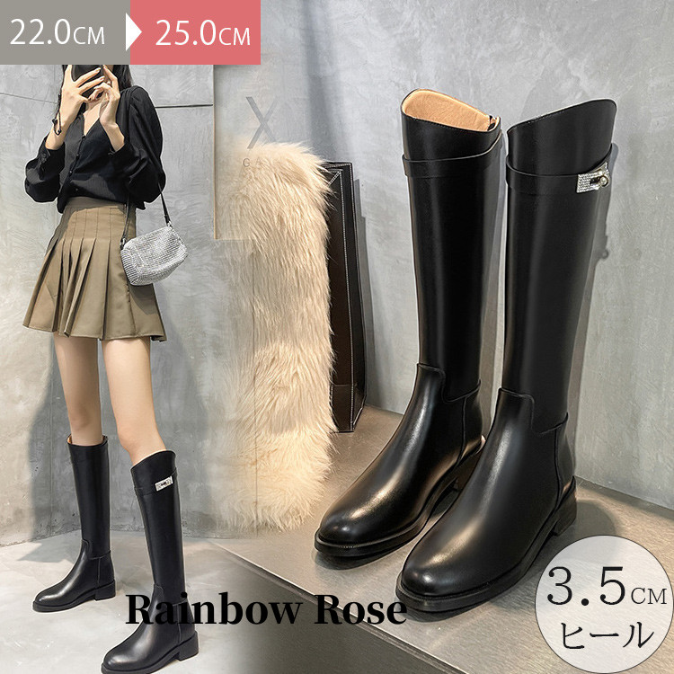 クーポンで12 100円！ ロングブーツ 。ジョッキーブーツ サマーブーツ スクエア靴 マ 大きいサイズ ロングブーツ サイドジッパー上品 キレイめローヒール 
