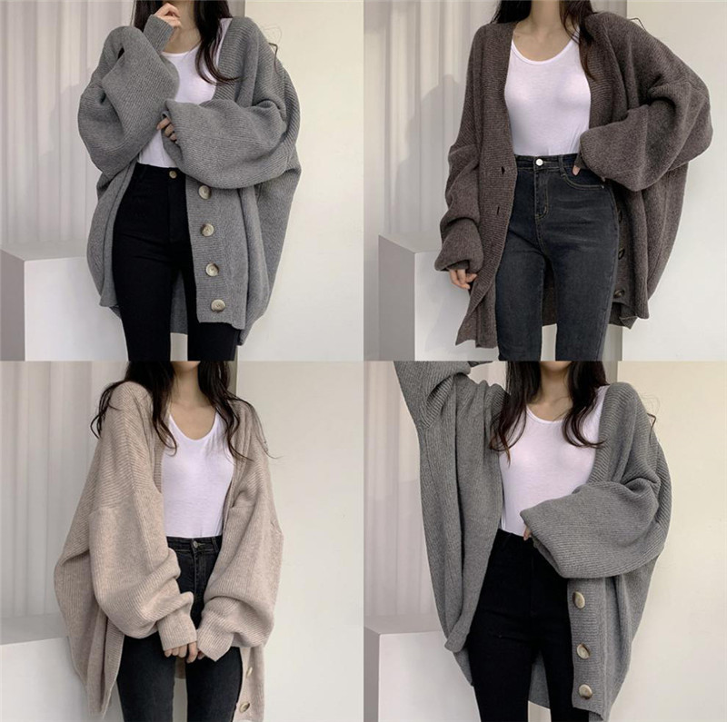 大学怠惰な秋と冬の V ネックのソフトでワックス状のルース ハイエンド ニット カーディガン ジャケット女性用 セーター 